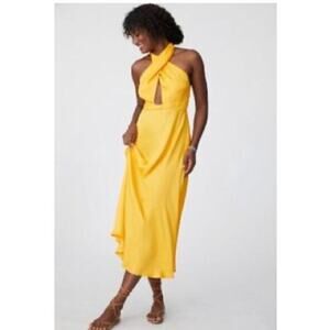 NWT Anthropologie‎ Farm Rio Halter Maxi Dress in Yellow Orange